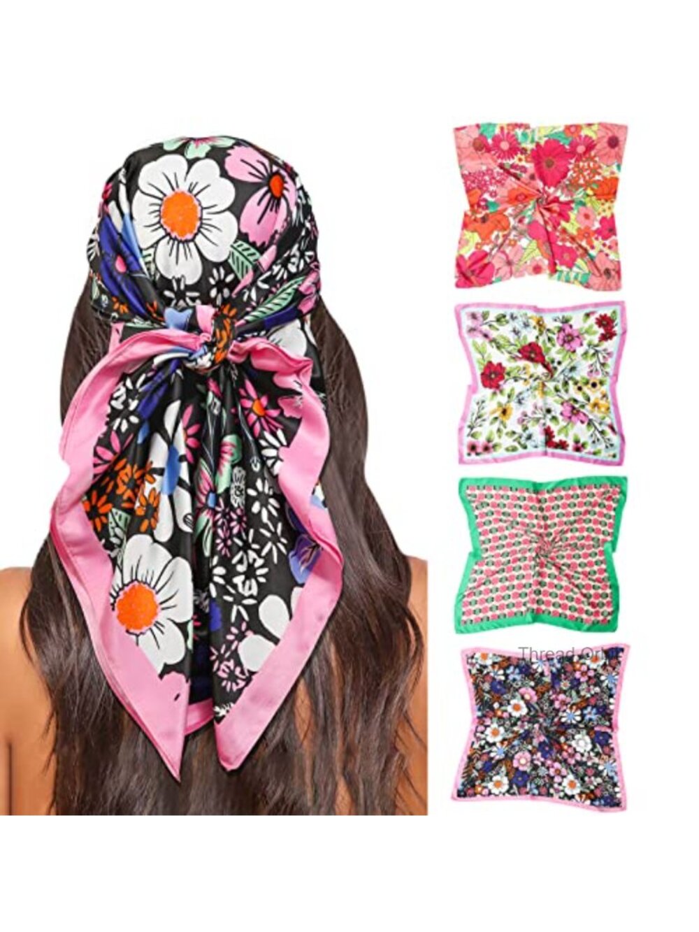 4PC Silk Satin Square Scarf Set 35" Head Hair Bandana Neck Scarves